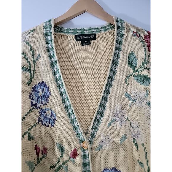BUSHWACKER Vintage Cottagecore Floral V-neck Button Down Cardigan Sweater Sz M - Picture 4 of 12
